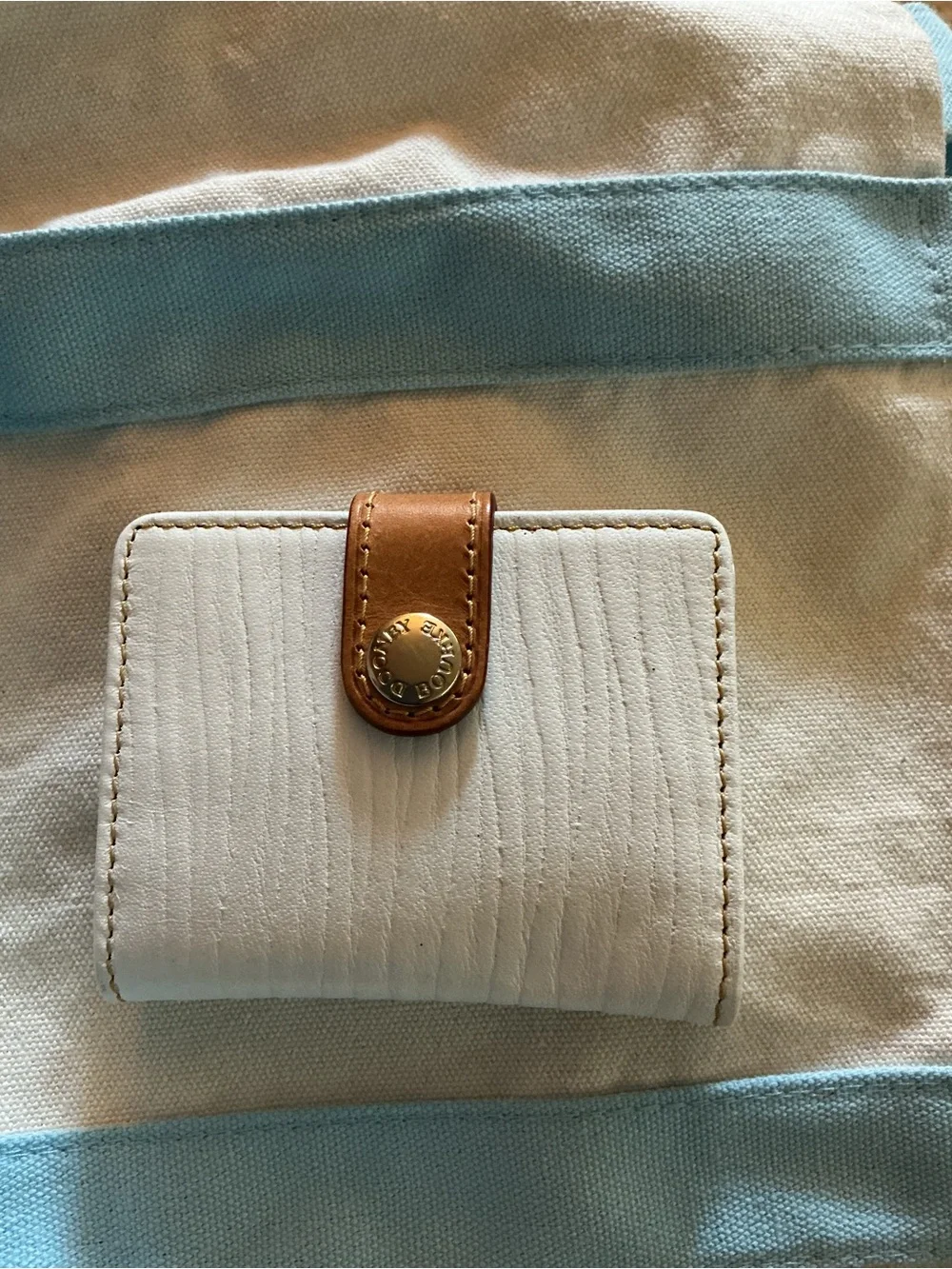 Dooney & Bourke White Leather Wallet with Tan Snap and Gold Hardware